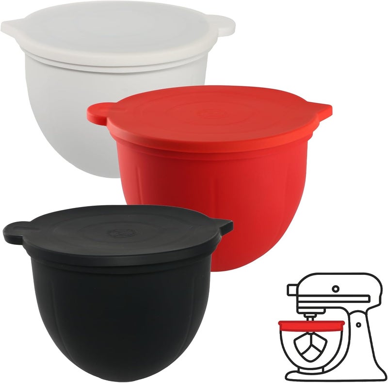 Eascandy Silicone Liners for KitchenAid 5 Quart Stand Mixer - Stand Mixer Accessories for 4.5 Quart Mixer, No More Mixer Bowls Needed - 3 Liners & 3 Lids - Image 1